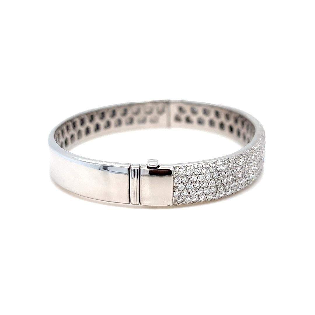Round Cut Micropave Diamond Bangle Bracelet with Hinge For Sale