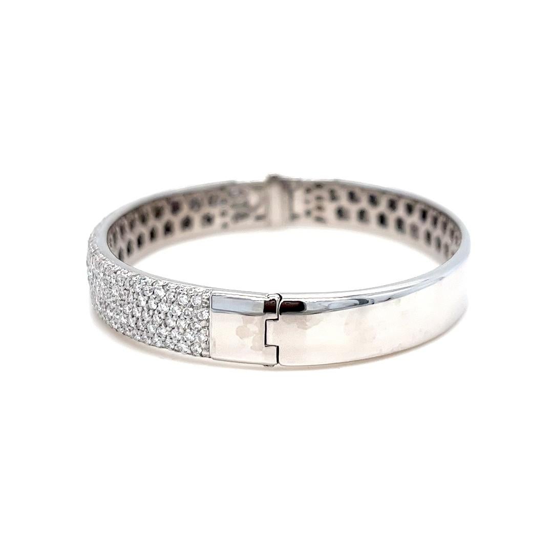Women's Micropave Diamond Bangle Bracelet with Hinge For Sale