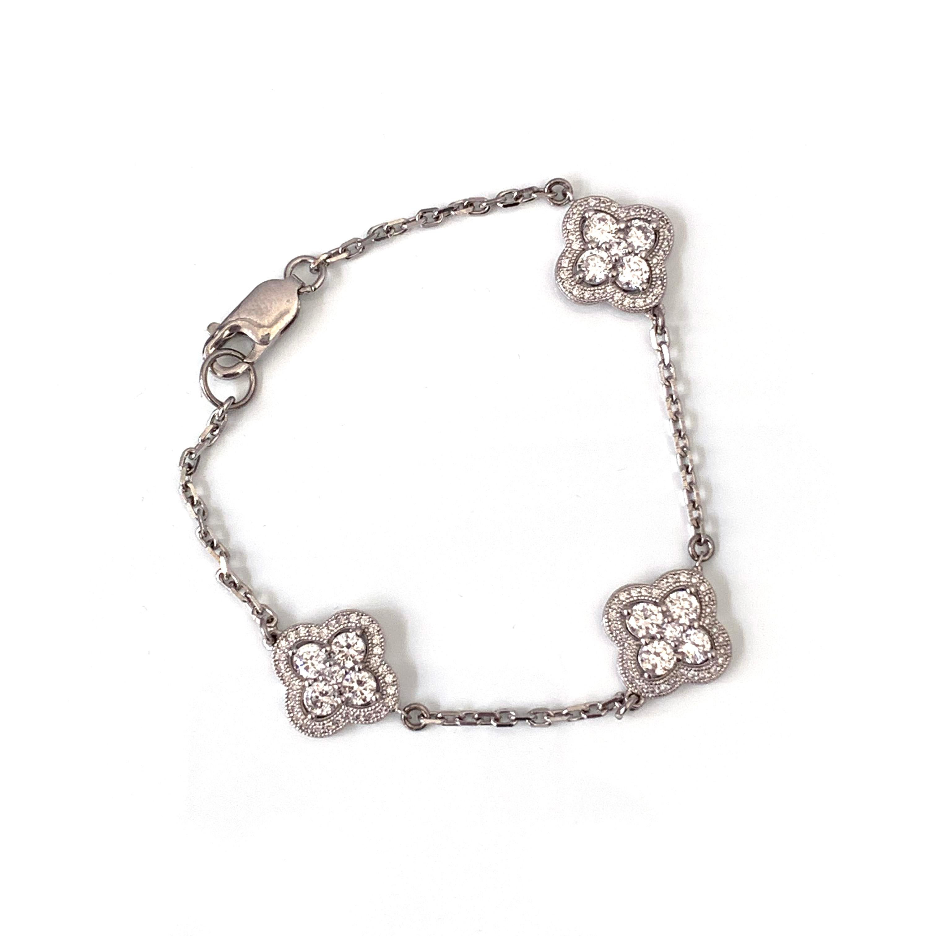 Contemporary Micropave Faux Diamond Clover Station Bracelet
