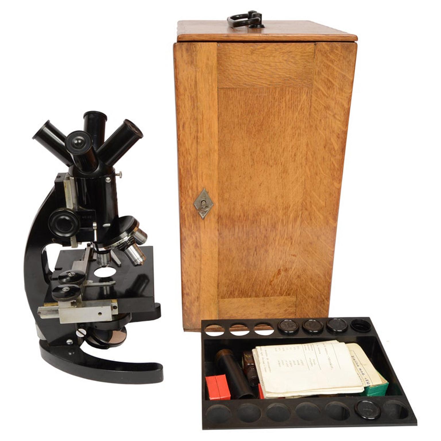 Milan 1910/20 F.lli Koristka Antique Microscope Wooden Box with Accessories  For Sale at 1stDibs