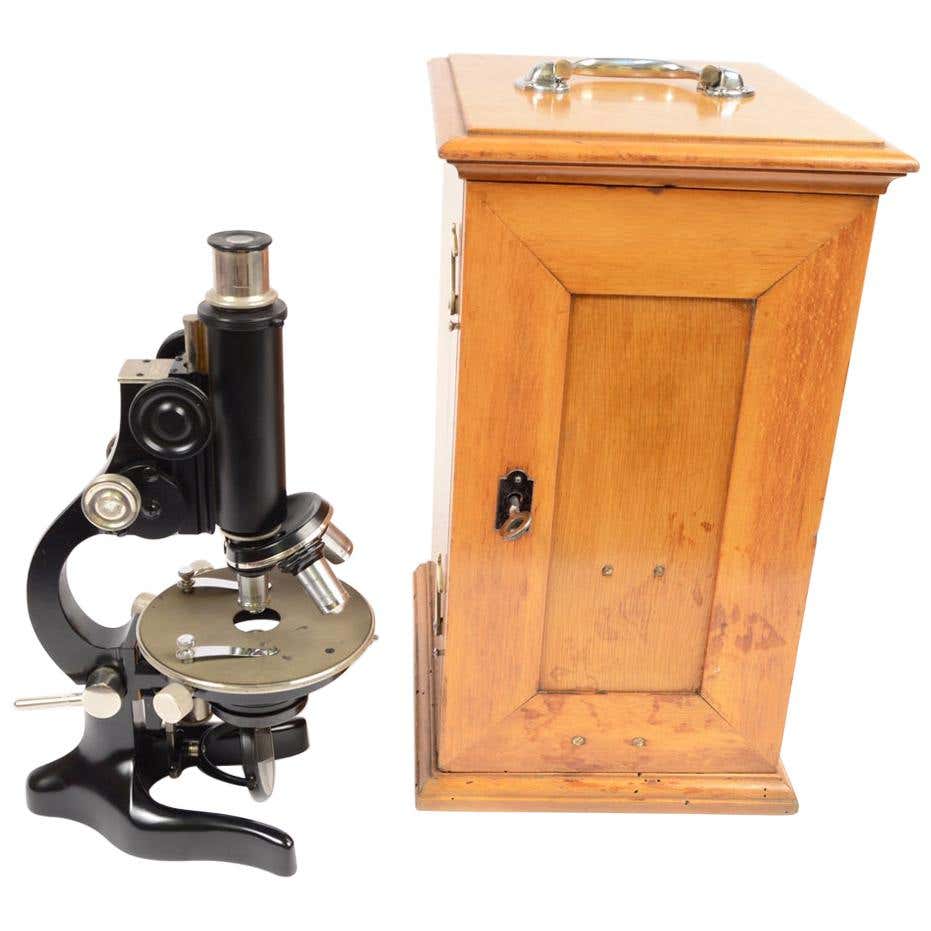Milan 1920/30 Antique Microscope by F.lli Koristka Wooden Box with ...