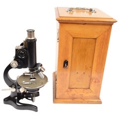 Milan 1920/30 Antique Microscope by F.lli Koristka Wooden Box with Accessories