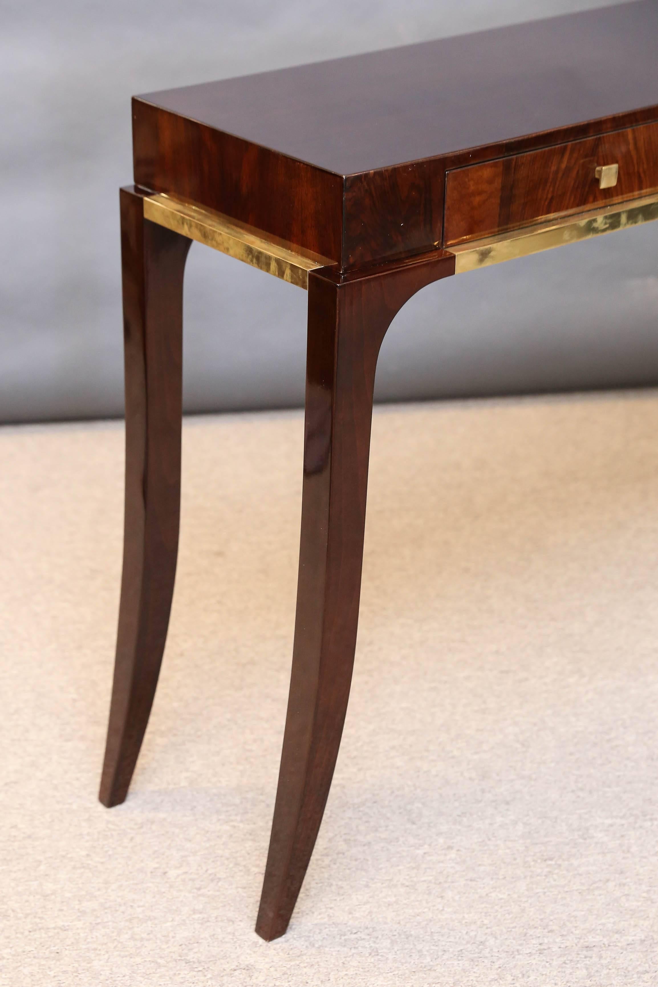 Brass Midcentury French Console in Walnut