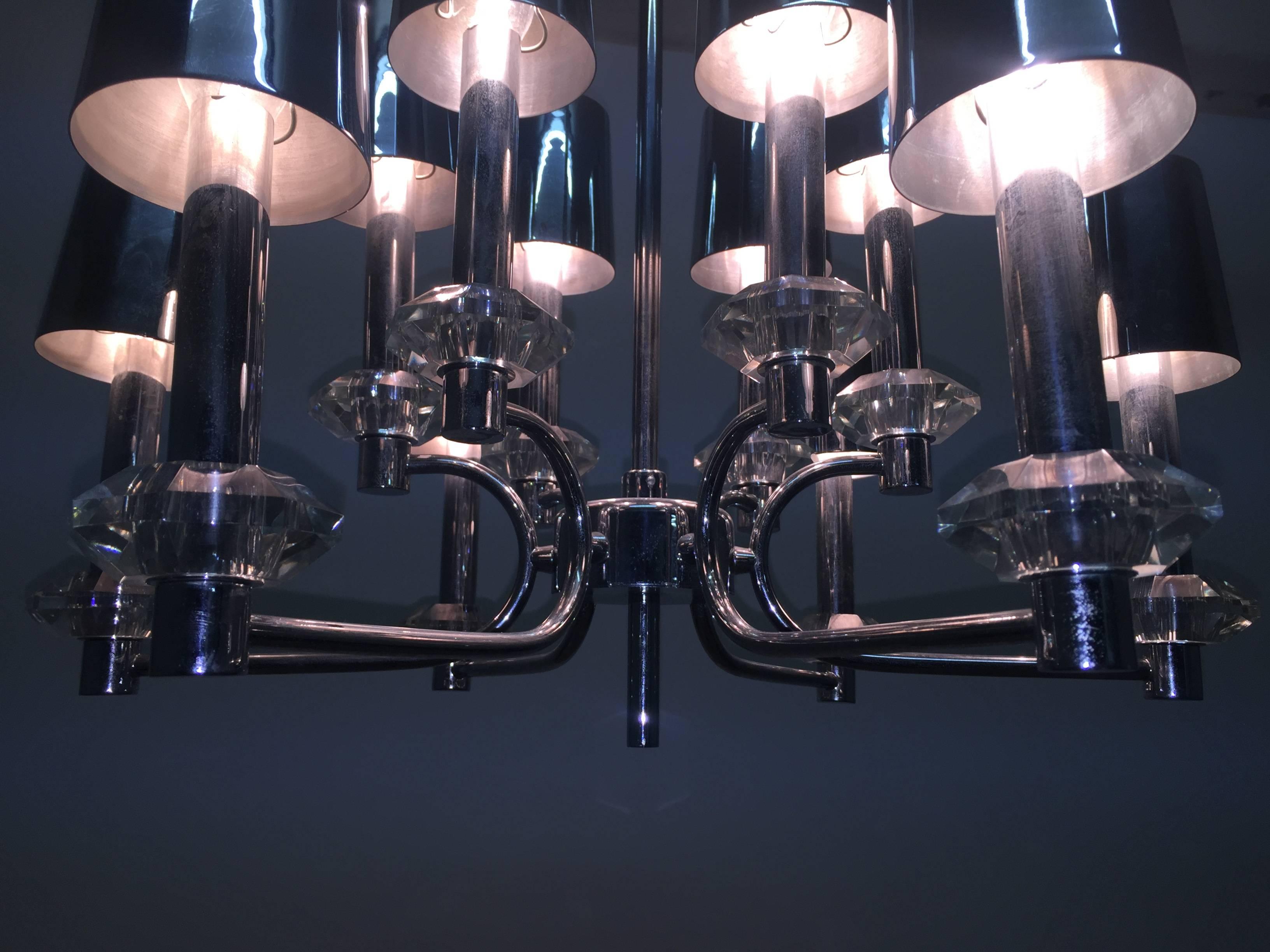 Mid-Century Modern Mid - Century Nickel and Crystal Chandelier, circa 1970s