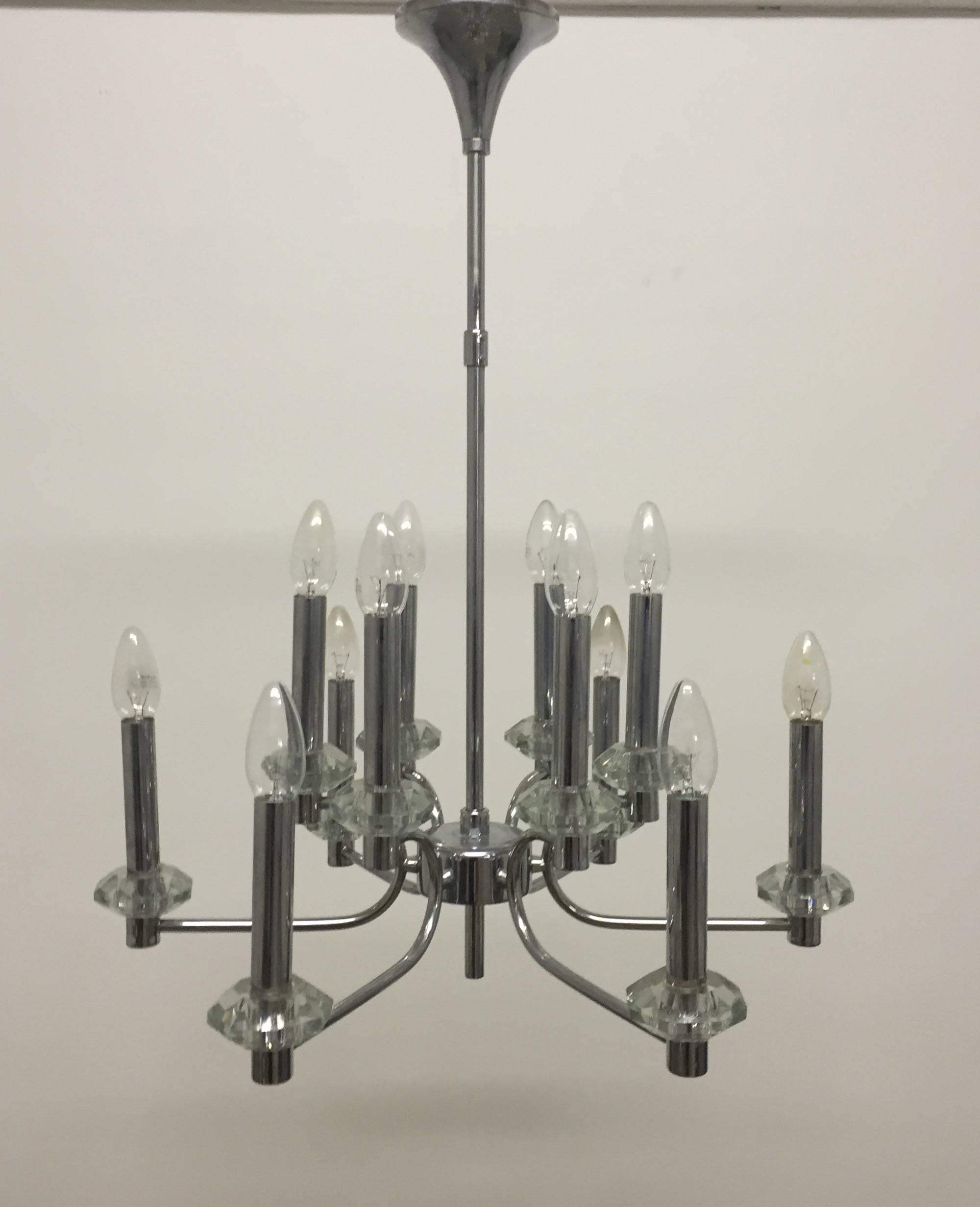 European Mid - Century Nickel and Crystal Chandelier, circa 1970s