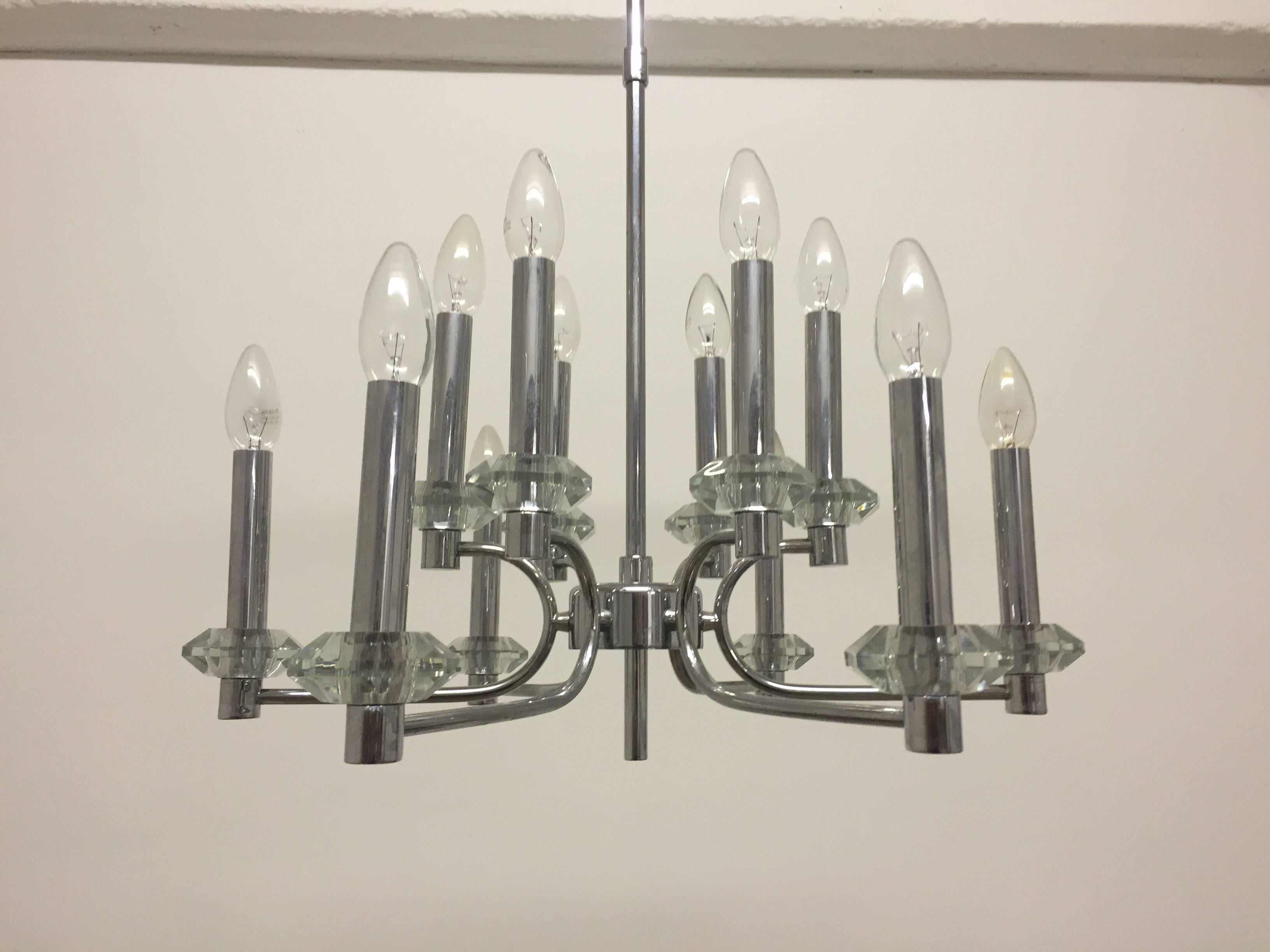 Late 20th Century Mid - Century Nickel and Crystal Chandelier, circa 1970s