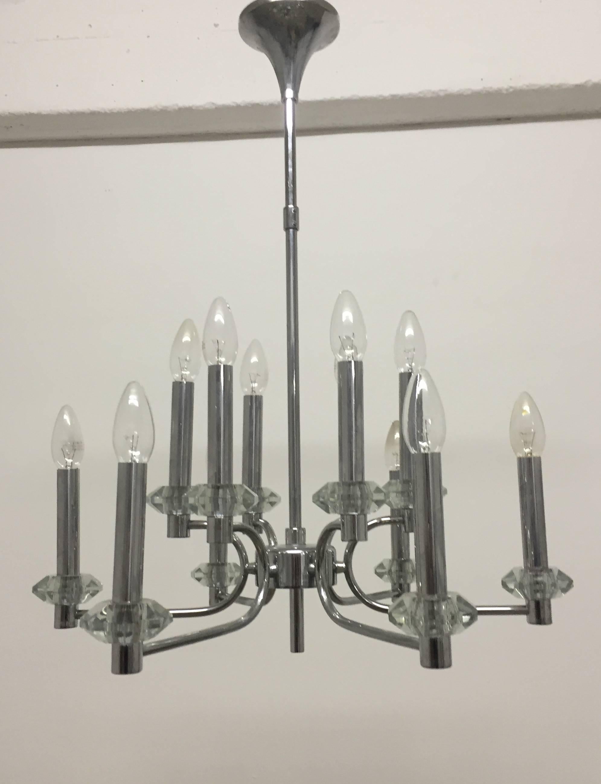 Mid - Century Nickel and Crystal Chandelier, circa 1970s 1