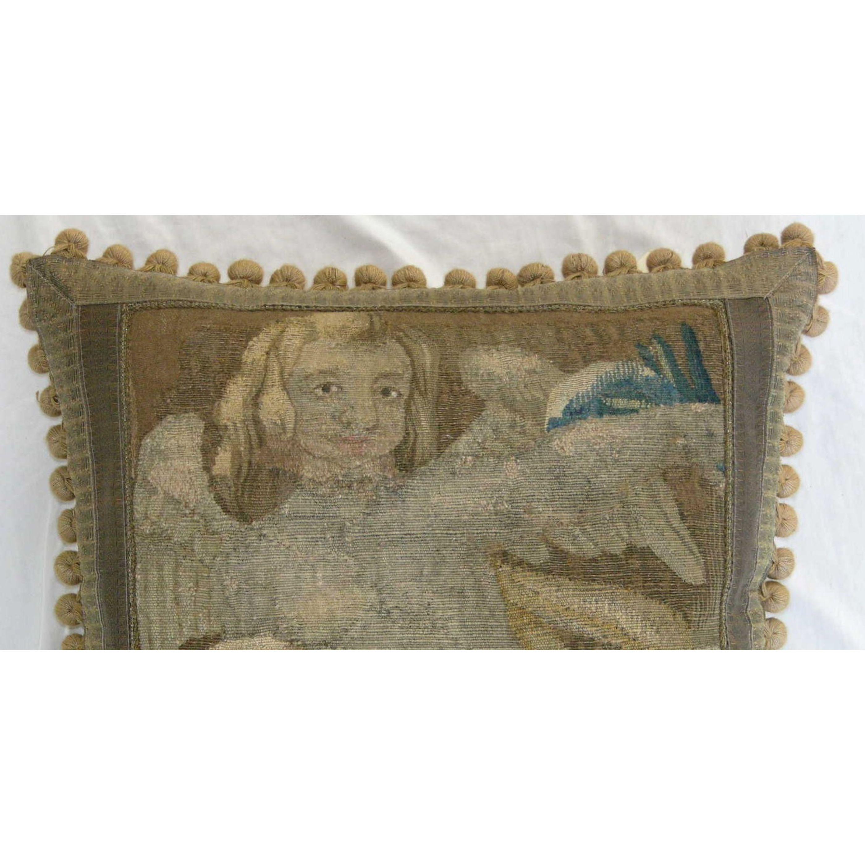 18th Century and Earlier Mid 16th Century Antique Flemish Baroque Tapestry Pillow For Sale