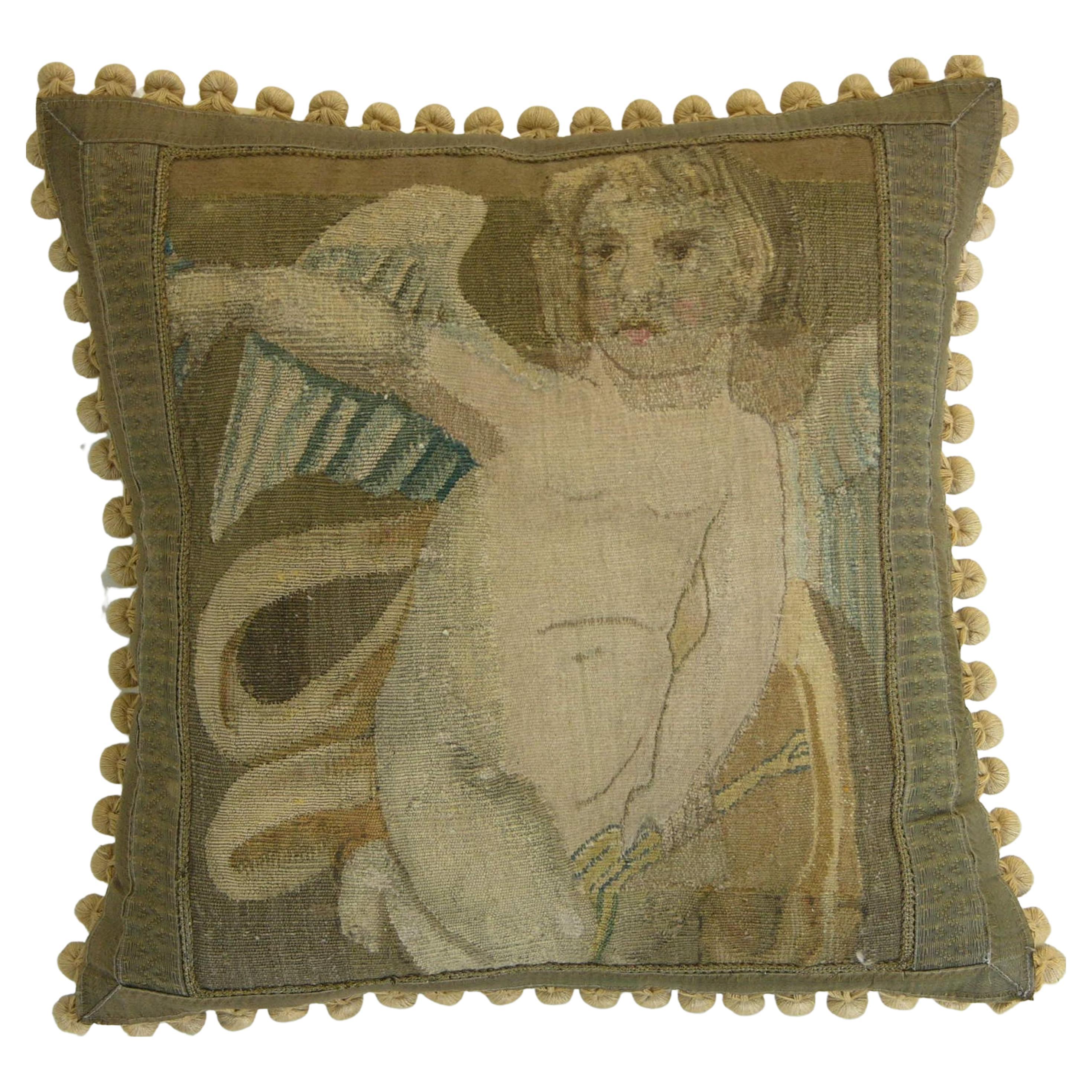 Mid 16th Century Antique Flemish Baroque Tapestry Pillow For Sale