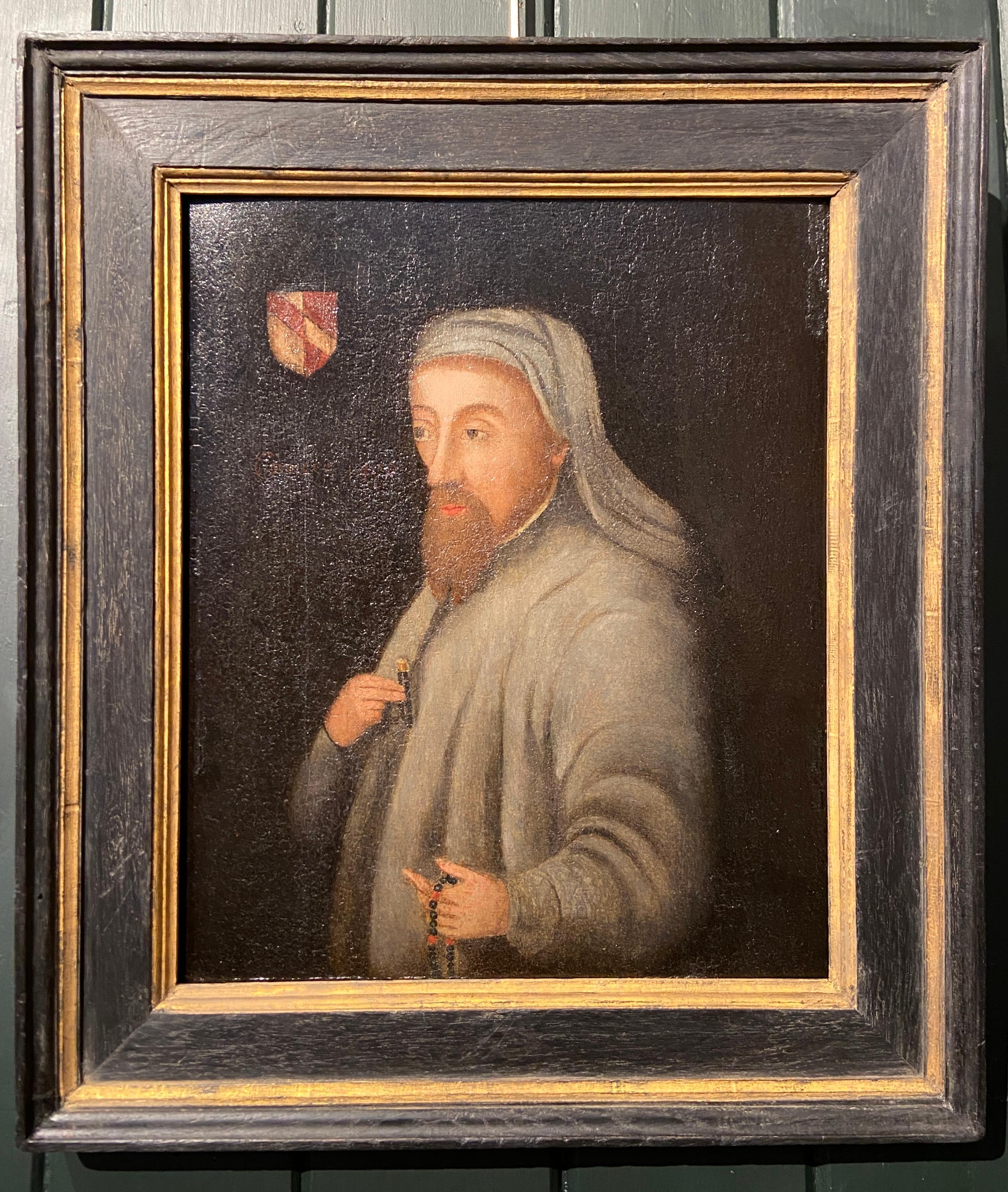 Portrait of Geoffrey Chaucer, Oil on Oak Panel Portrait, 16th Century - Painting by Mid 16th Century English School