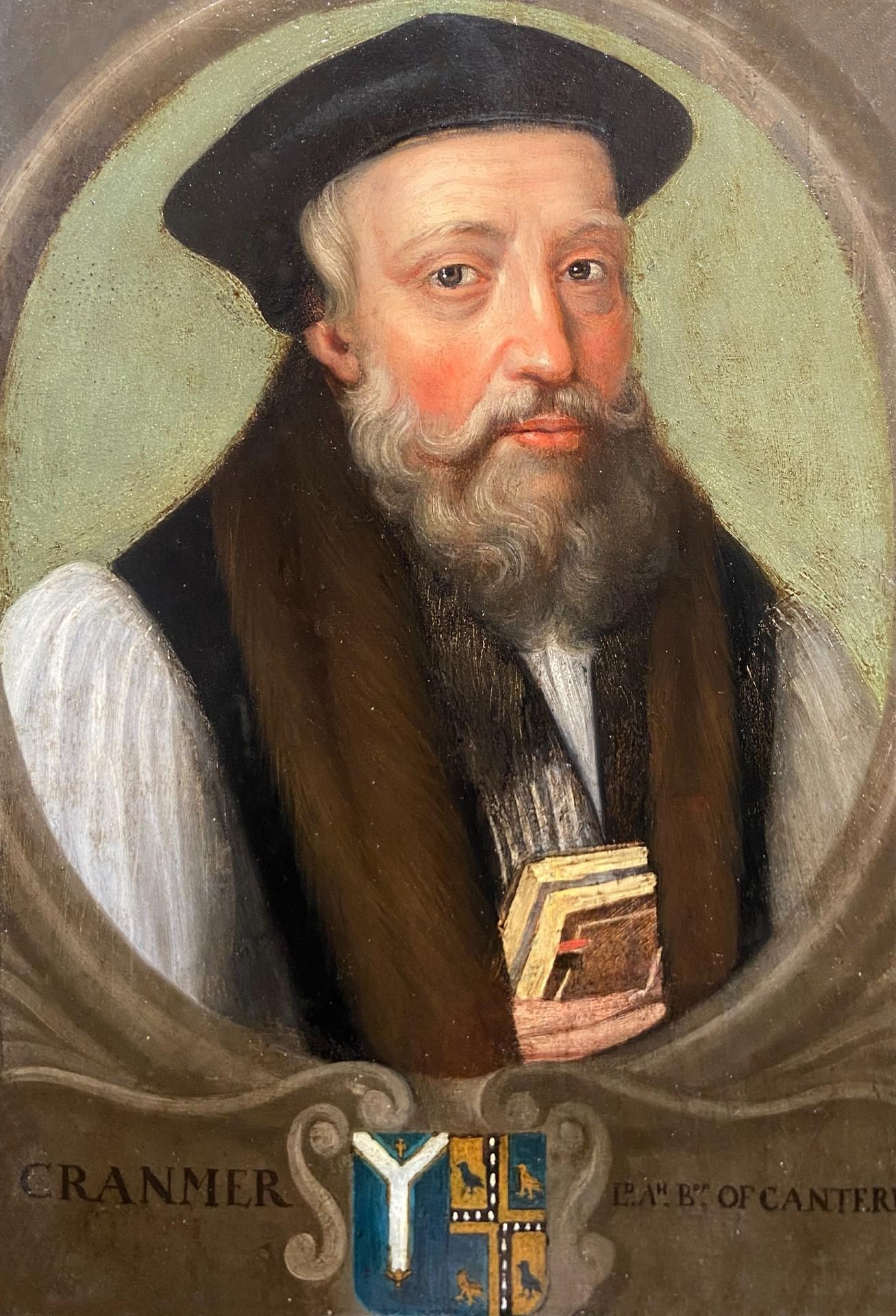 Portrait of Thomas Cranmer, Archbishop of Canterbury, Mid 16th Century Oil - Painting by Mid 16th Century English School