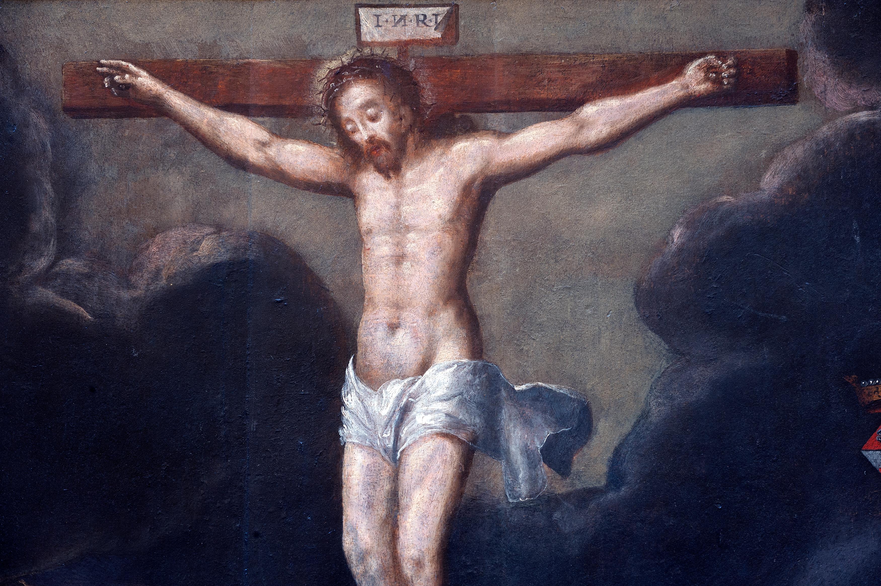 Renaissance Mid-16th Century Gillis Congnet Cercle Crucifixion Oil on Panel