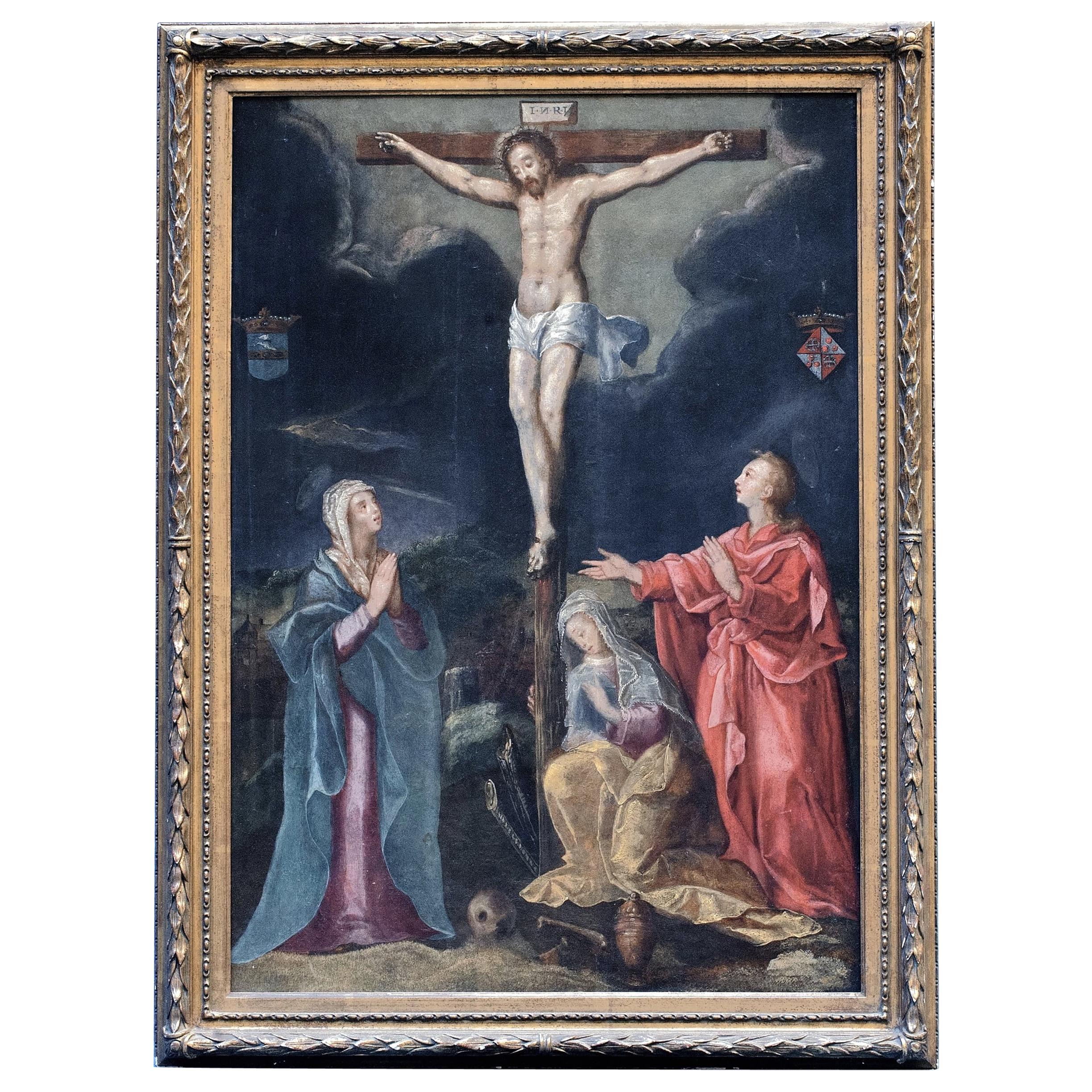 Mid-16th Century Gillis Congnet Cercle Crucifixion Oil on Panel