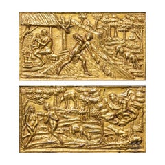 Ein Paar Reliefs aus der Mitte des 16. Jahrhunderts mit Adam und Eva in geprägtem vergoldetem Kupfer