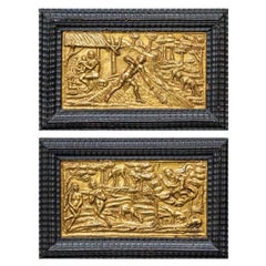Mid-16th Century Pair of Reliefs with Adam and Eve Embossed Gilded Copper