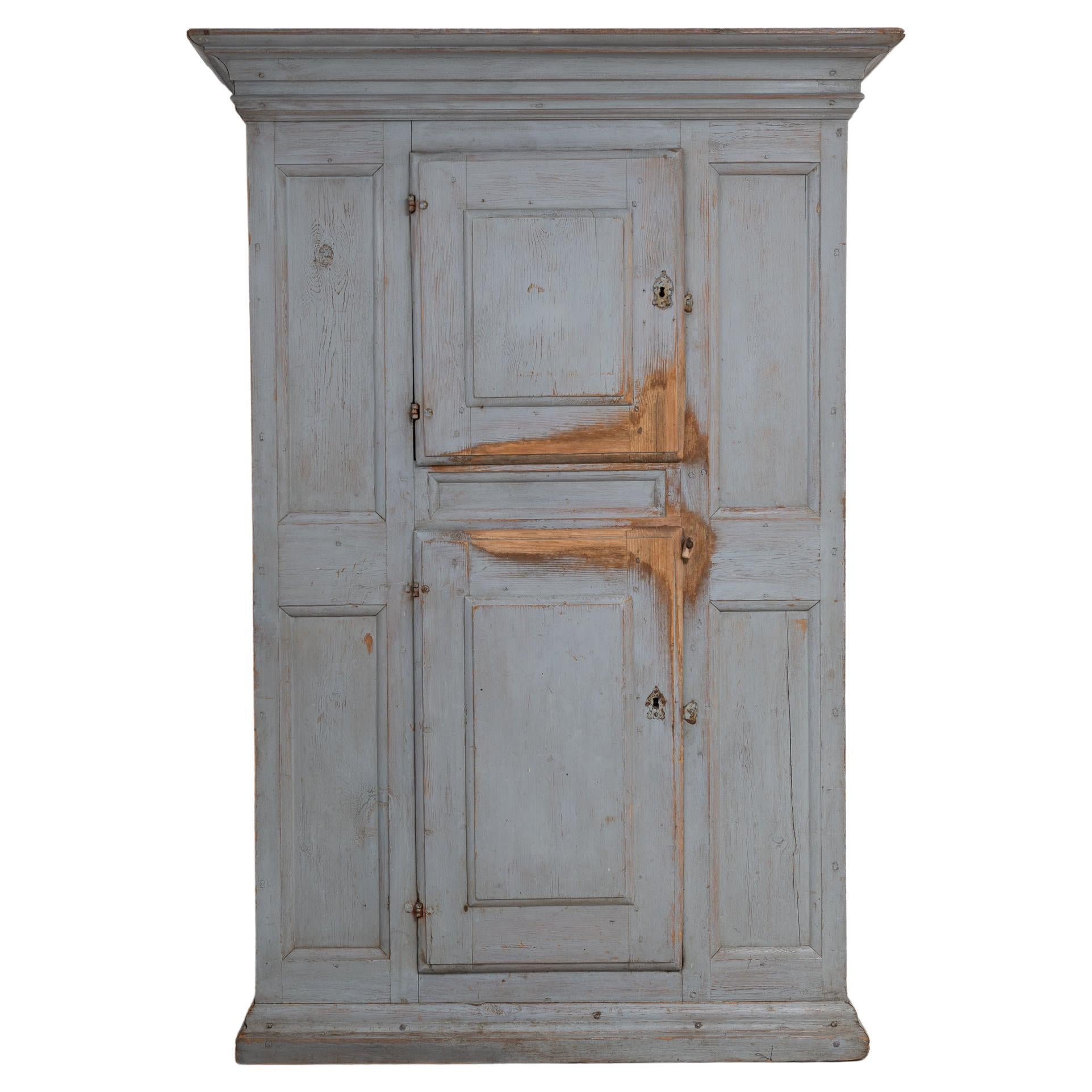 Mid 1700s Swedish Pine Painted Redwood Baroque Cabinet