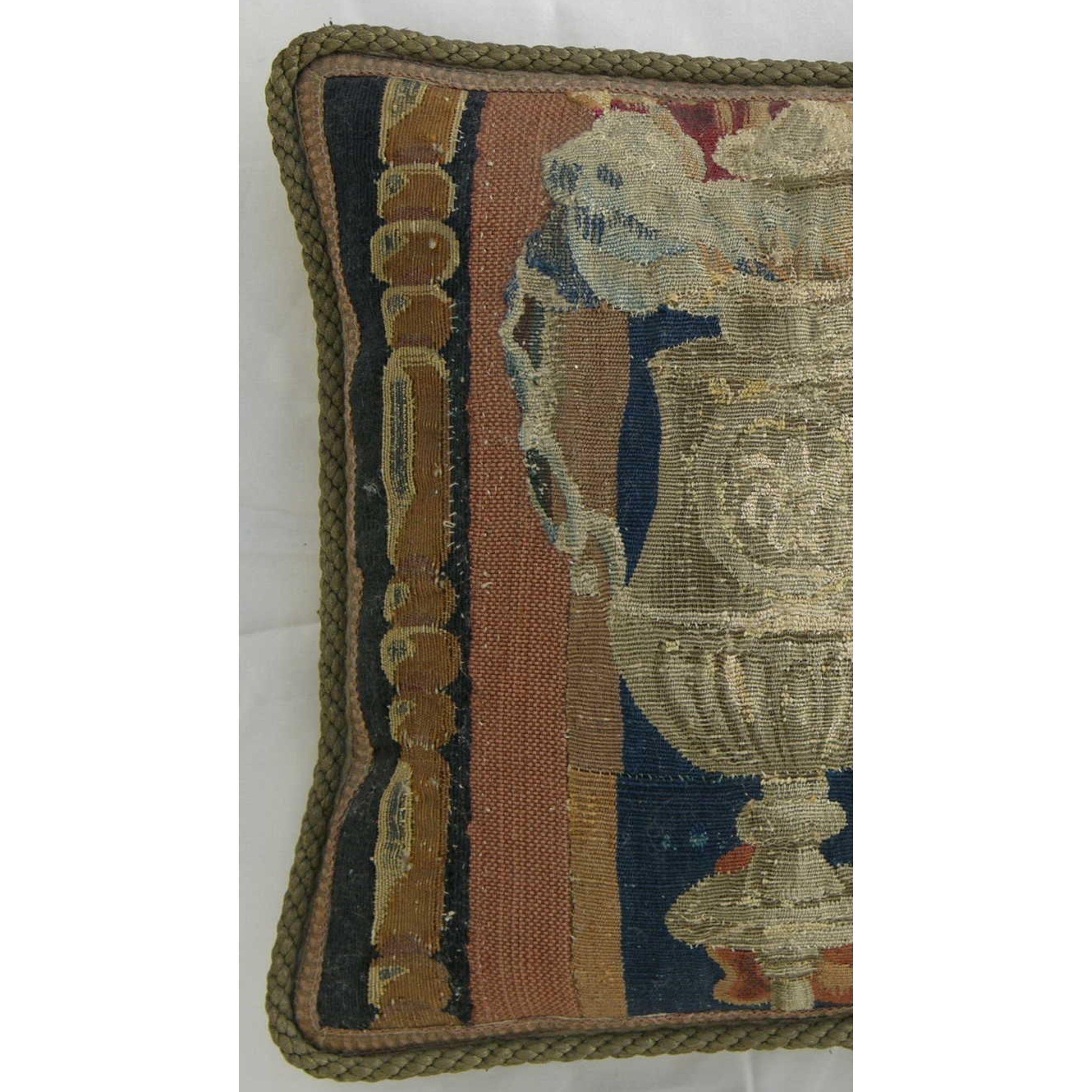 Empire Mid 17th Century Antique Brussels Tapestry Pillow For Sale