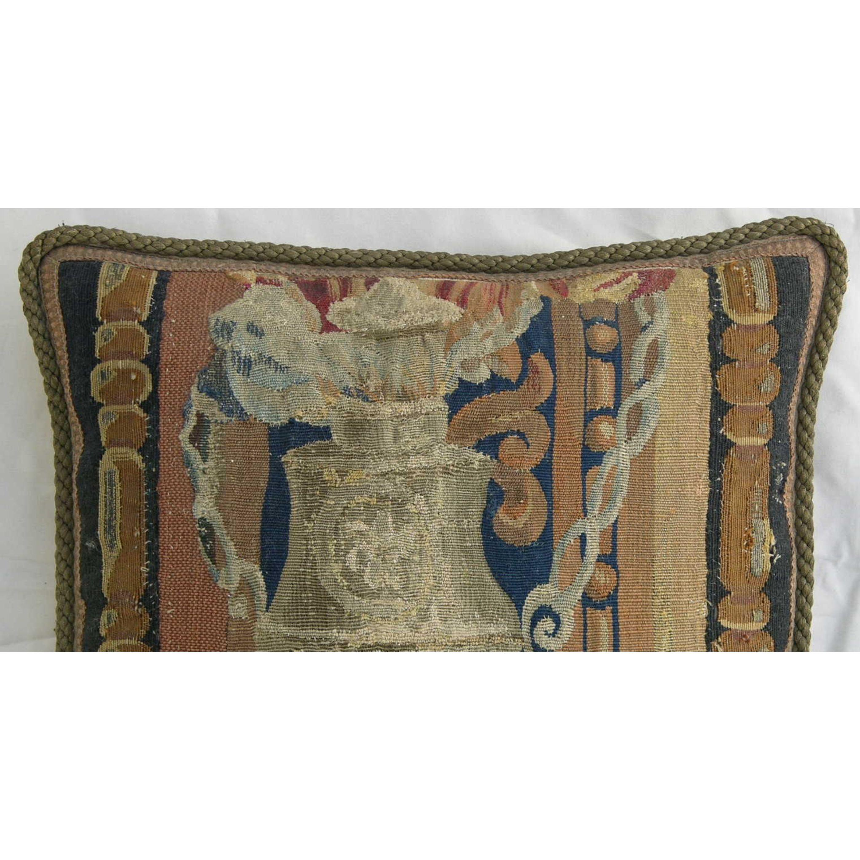 Unknown Mid 17th Century Antique Brussels Tapestry Pillow For Sale