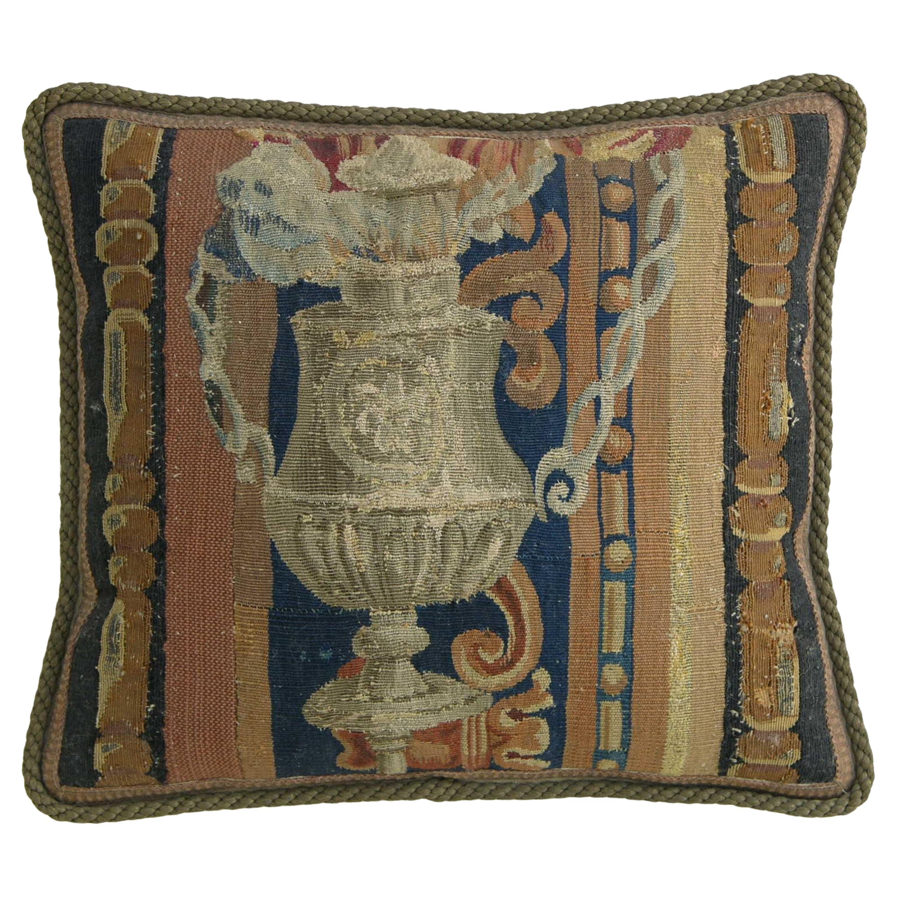 Mid 17th Century Antique Brussels Tapestry Pillow For Sale