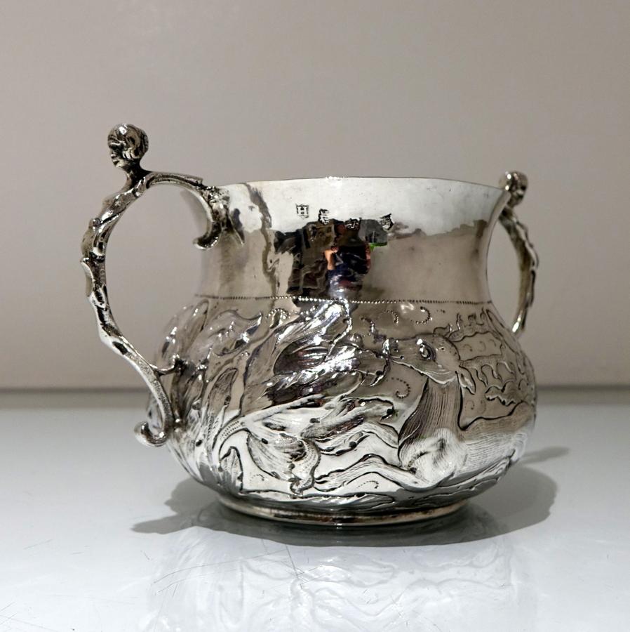 Mid-17th Century Antique Charles II Large Sterling Silver Porringer, London 1665 1