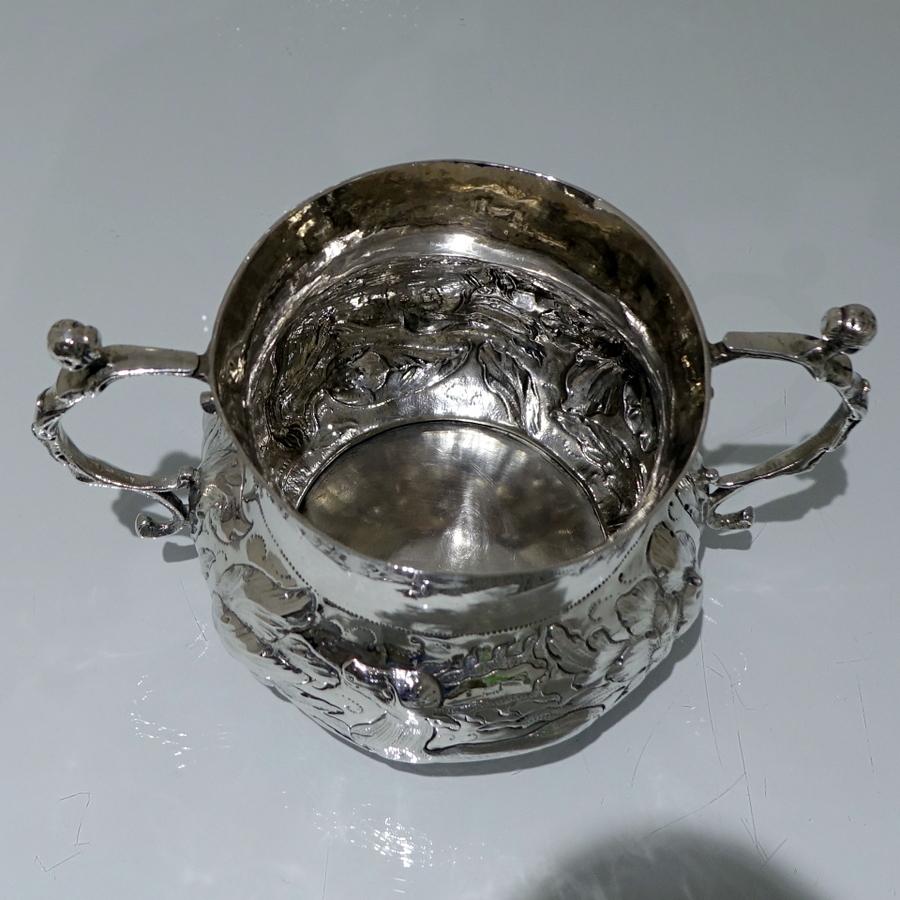 Mid-17th Century Antique Charles II Large Sterling Silver Porringer, London 1665 2