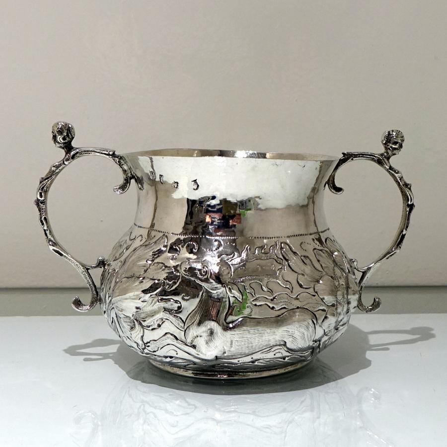 Mid-17th Century Antique Charles II Large Sterling Silver Porringer, London 1665 5