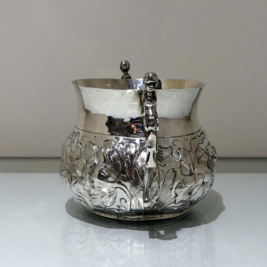 Mid-17th Century Antique Charles II Large Sterling Silver Porringer, London 1665 6