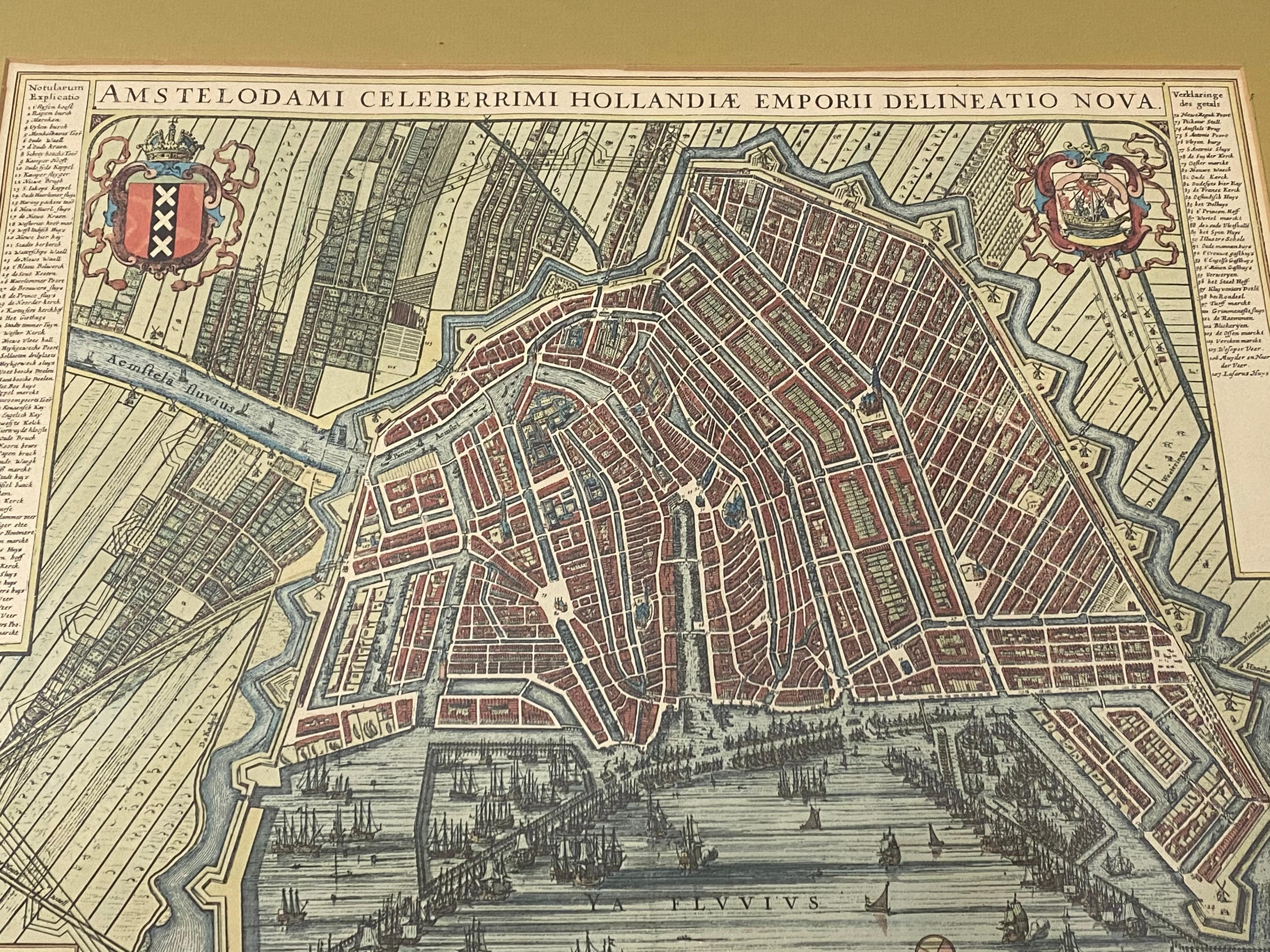 Mid-17th century bird’s-eye view of Amsterdam hand colored map, circa 1650

A fine old map with good color

Amsterdam was the one of the leading trading empires of Europe

The map measures: 21