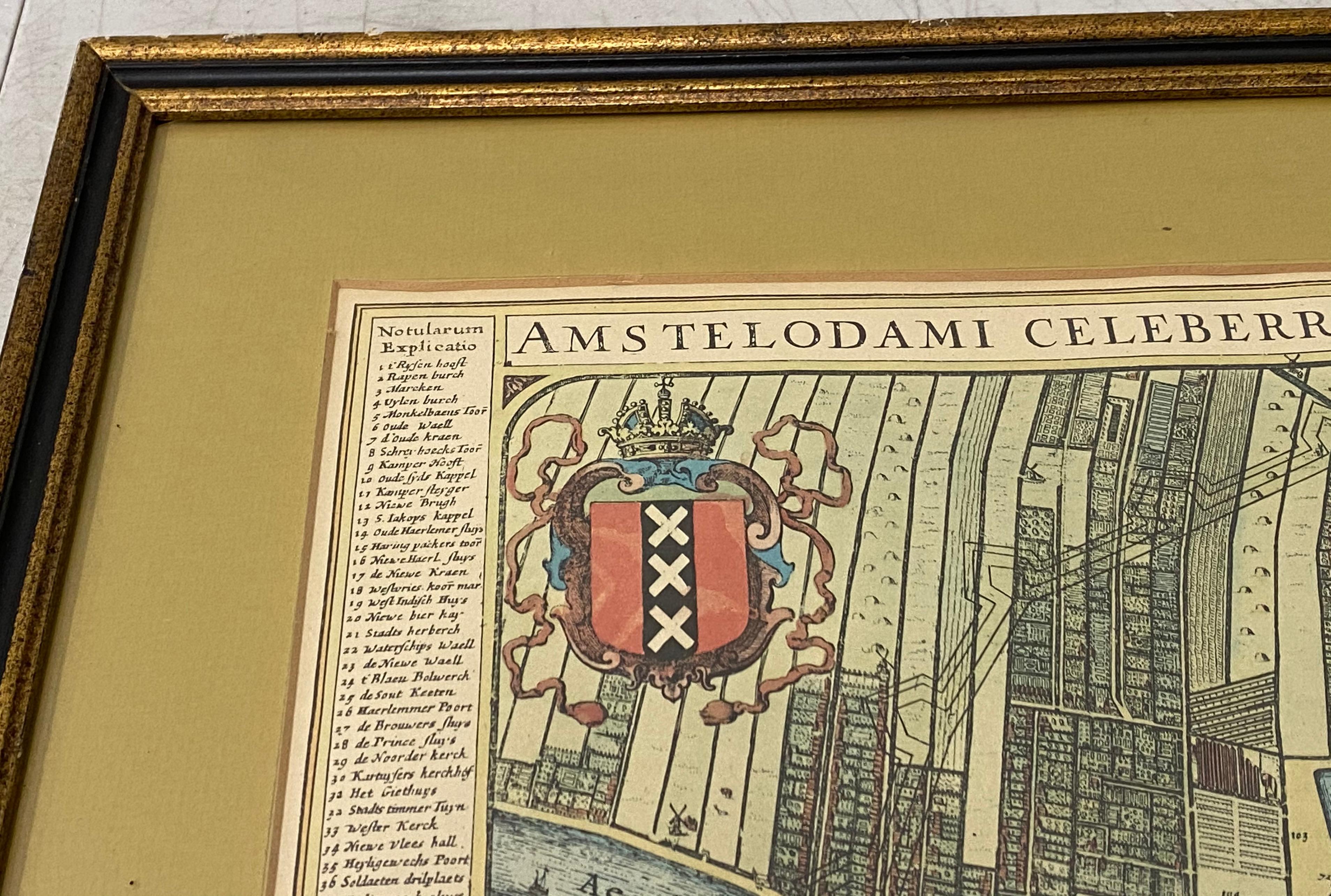 Dutch Mid-17th Century Birdseye View of Amsterdam Hand Colored Map, circa 1650