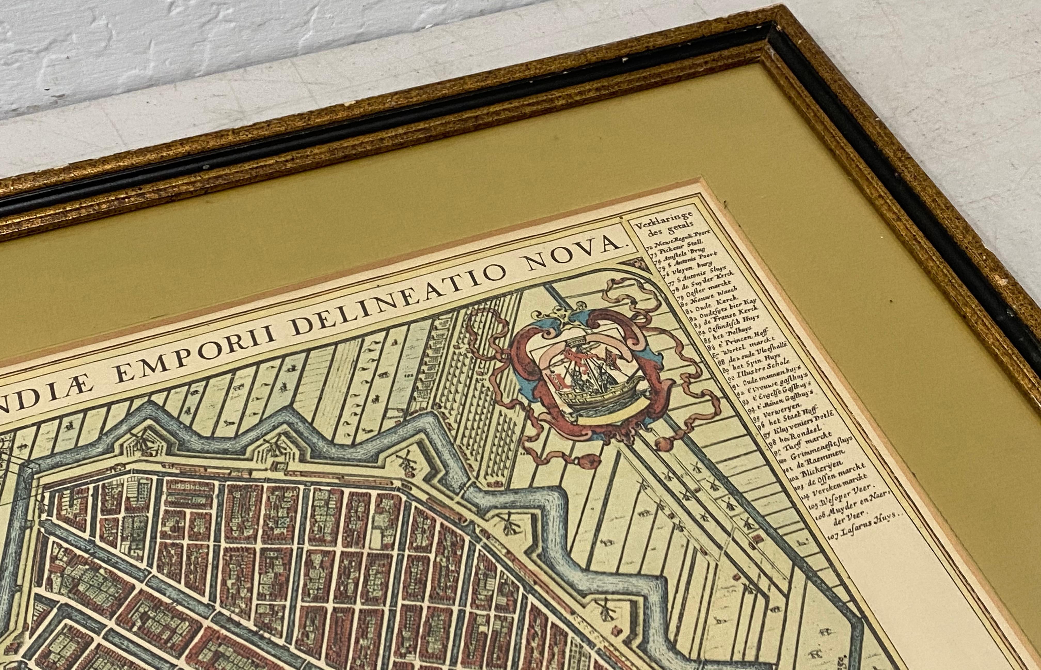 Hand-Crafted Mid-17th Century Birdseye View of Amsterdam Hand Colored Map, circa 1650