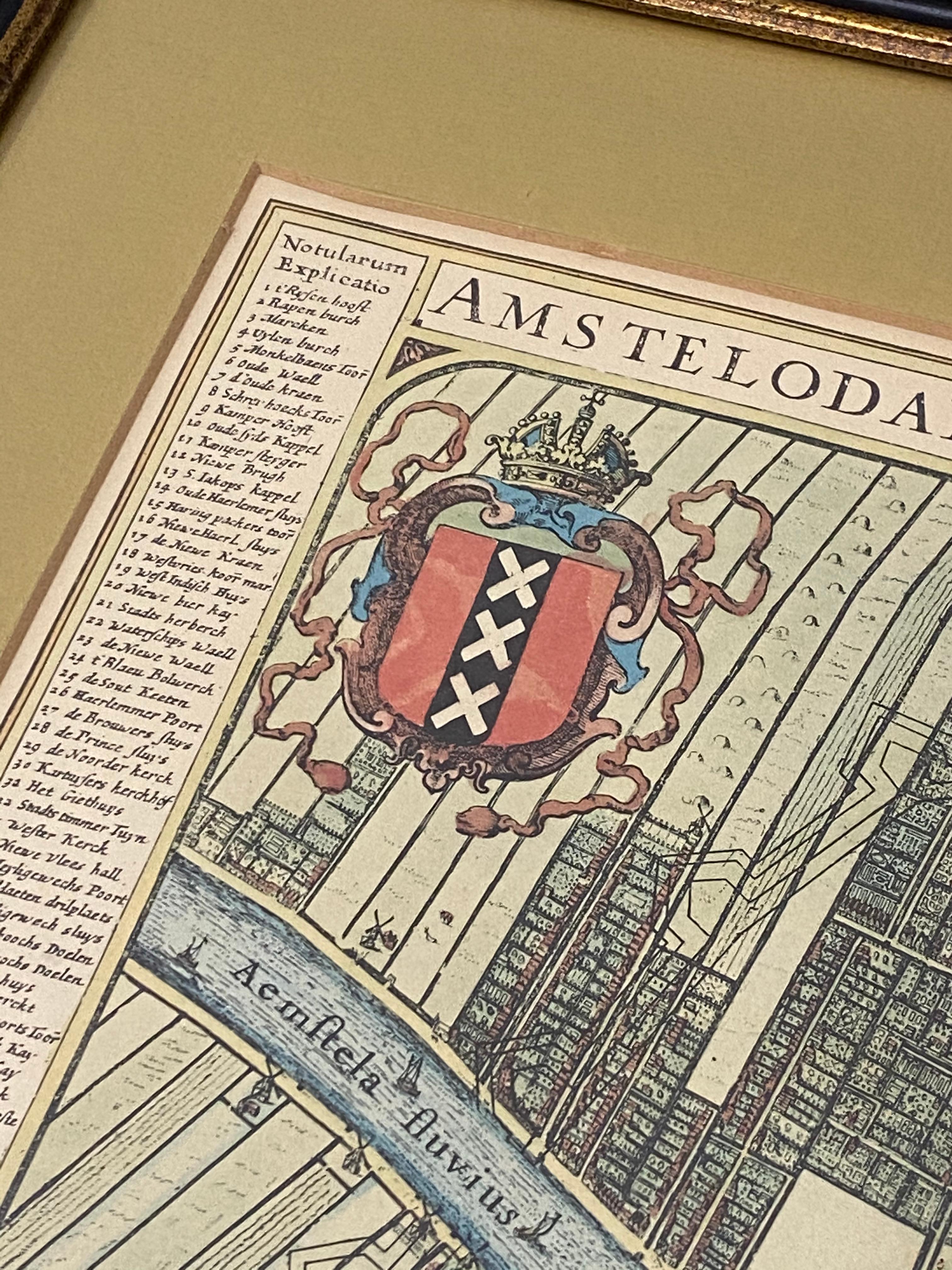 Mid-17th Century Birdseye View of Amsterdam Hand Colored Map, circa 1650 2