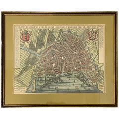 Mid-17th Century Birdseye View of Amsterdam Hand Colored Map, circa 1650