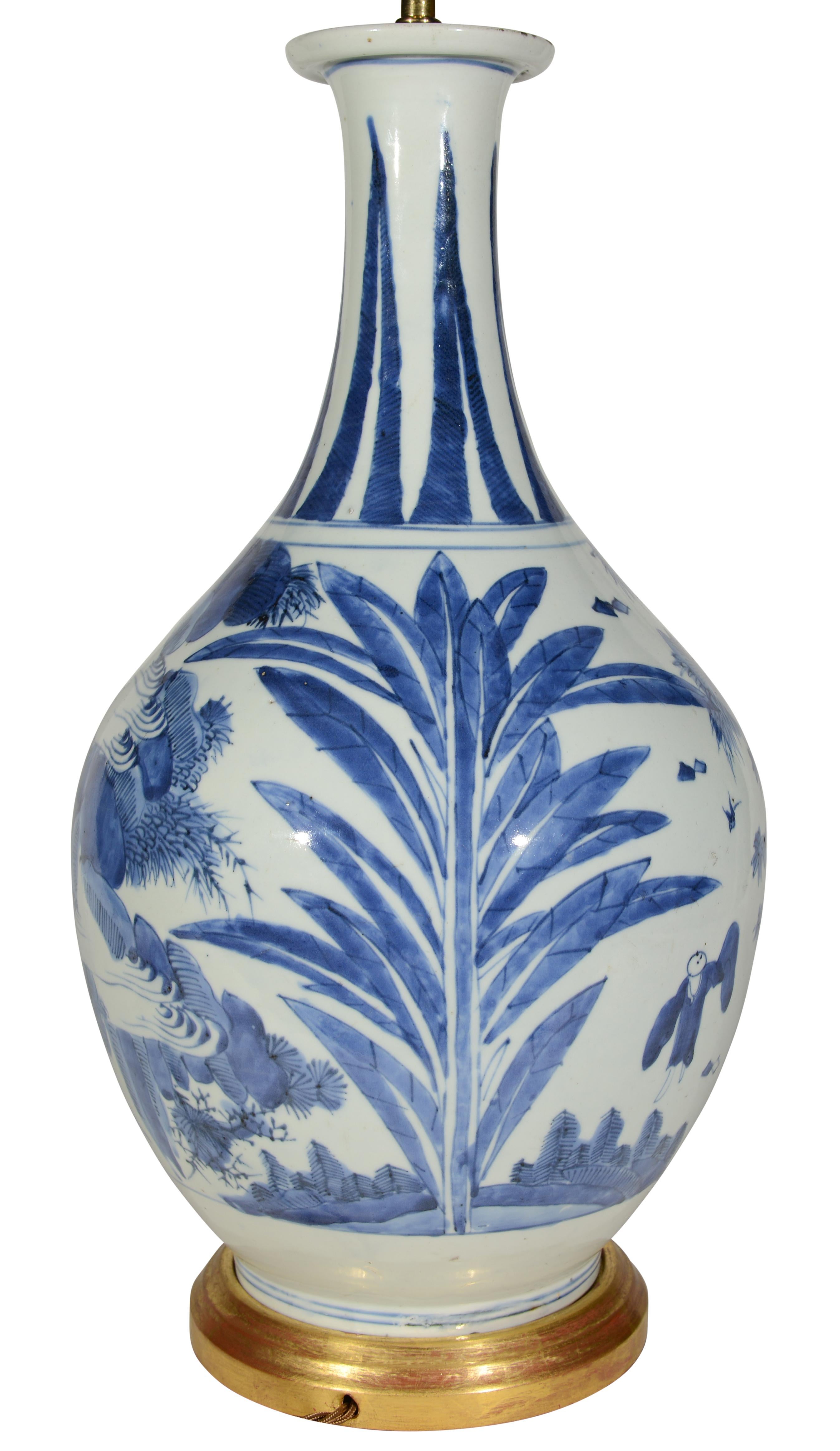 Lámpara de mesa japonesa de porcelana arita azul y blanca de mediados del siglo XVII Glaseado en venta