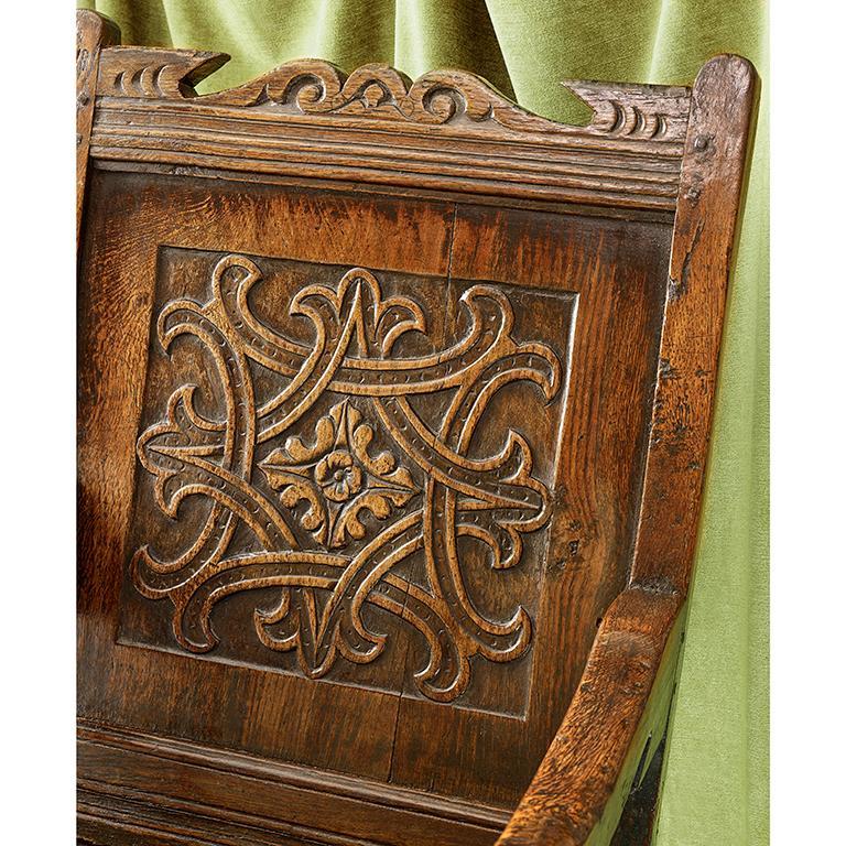 English Mid-17th Century Carved Oak Wainscot Chair For Sale