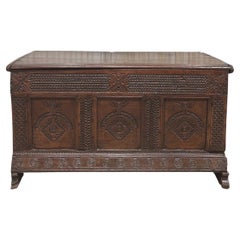 Antique Mid-17th Century English Carved Oak Blanket Chest