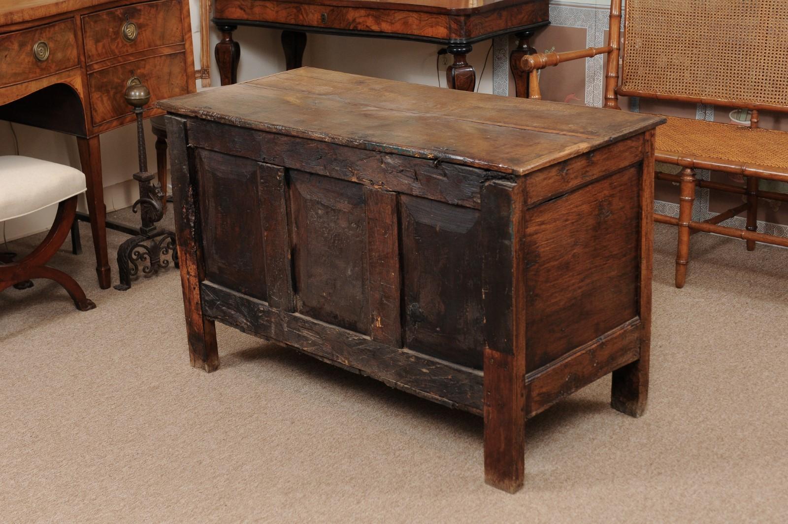 Mid-17th Century English Oak Coffer with Diamond Carving 5
