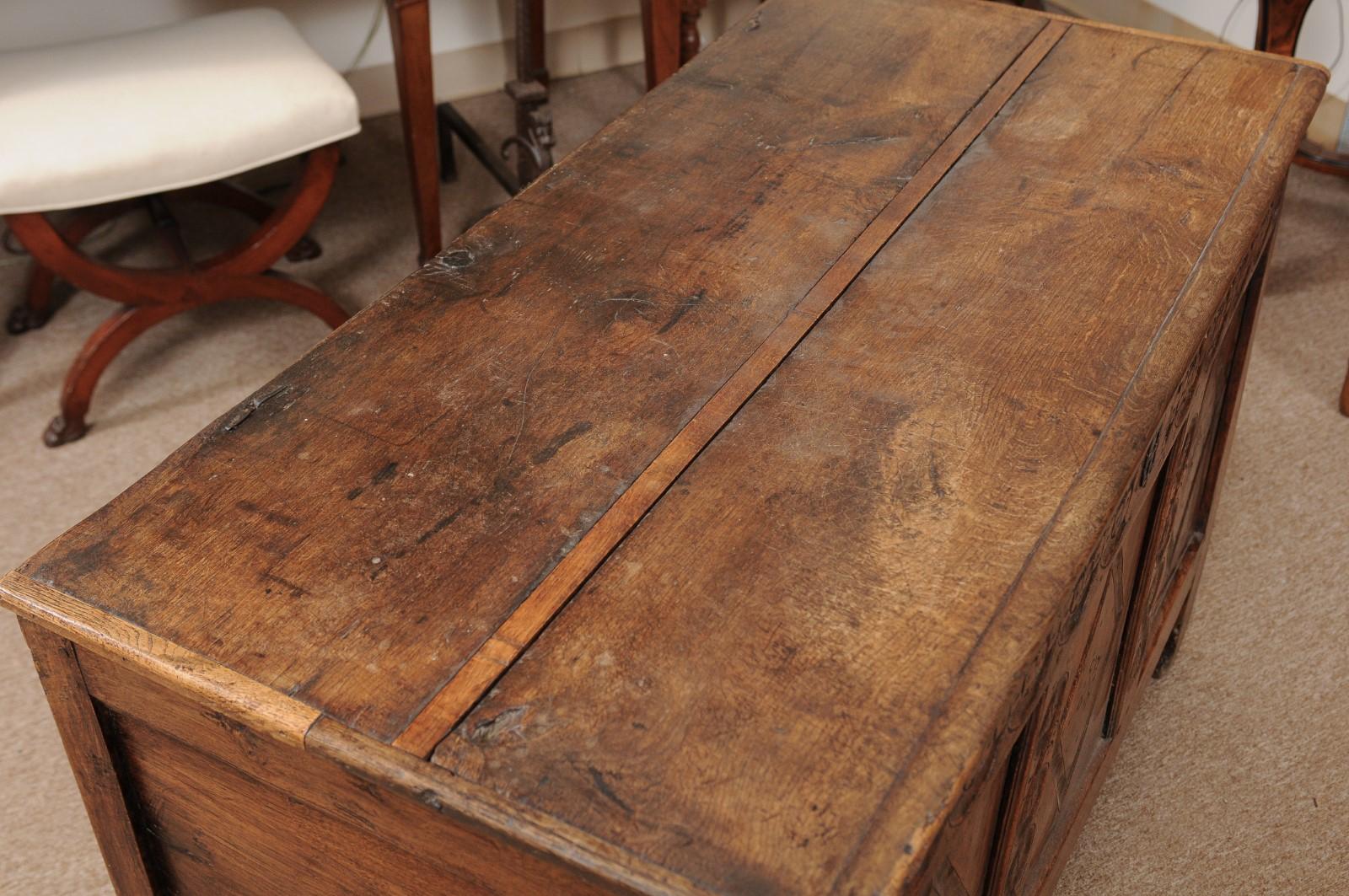 Mid-17th Century English Oak Coffer with Diamond Carving 3