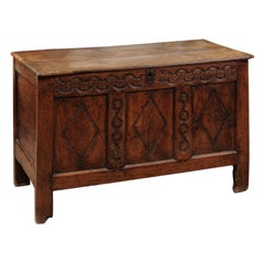 Mid-17th Century English Oak Coffer with Diamond Carving