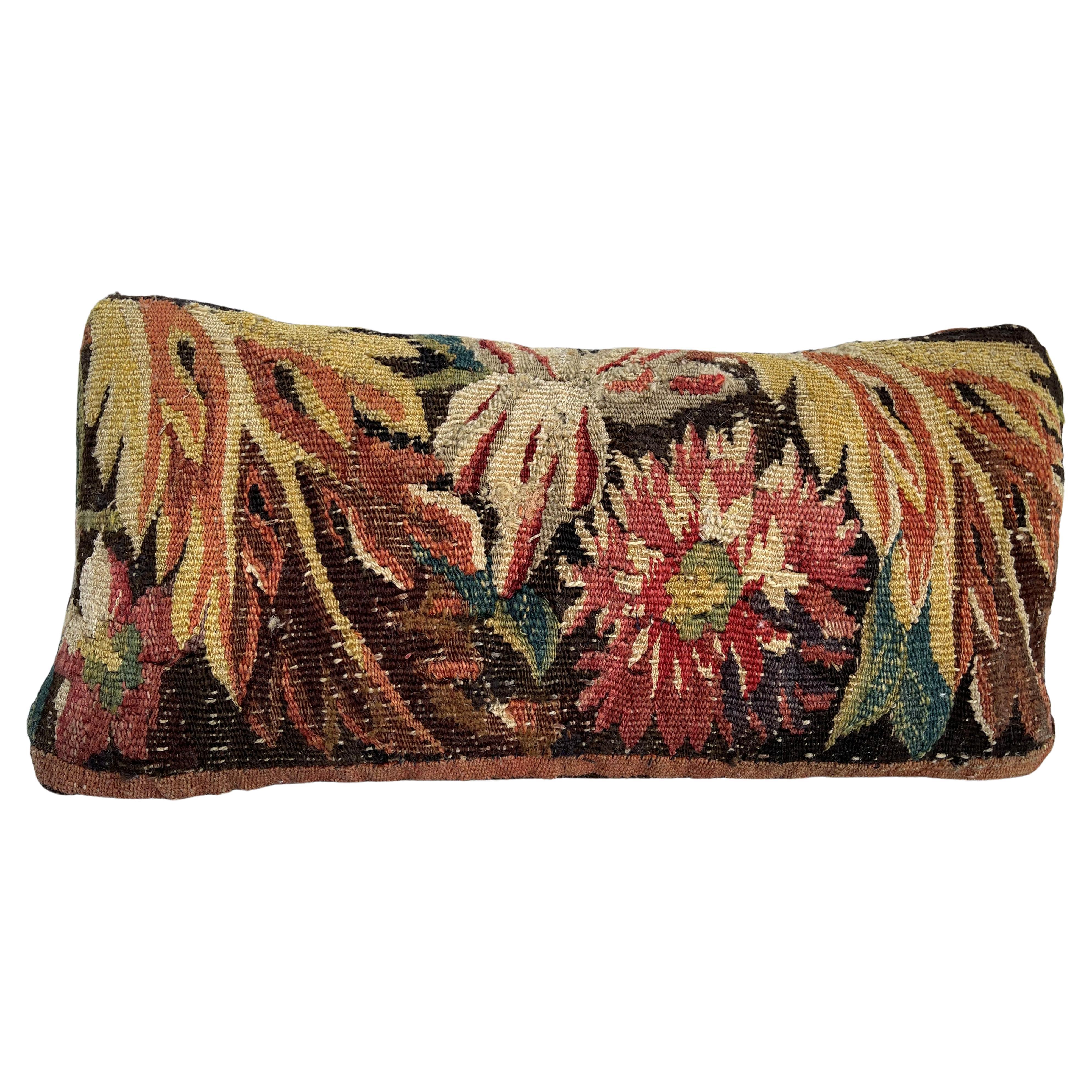 Mid-17th Century Flemish Tapestry Pillow - 15" X 7" For Sale