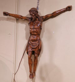 Mid-17th Century French Baroque Walnut Crucifix Corpus Wall Sculpture