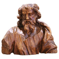 Mid-17th Century French Carved Walnut Bust of Saint Paul