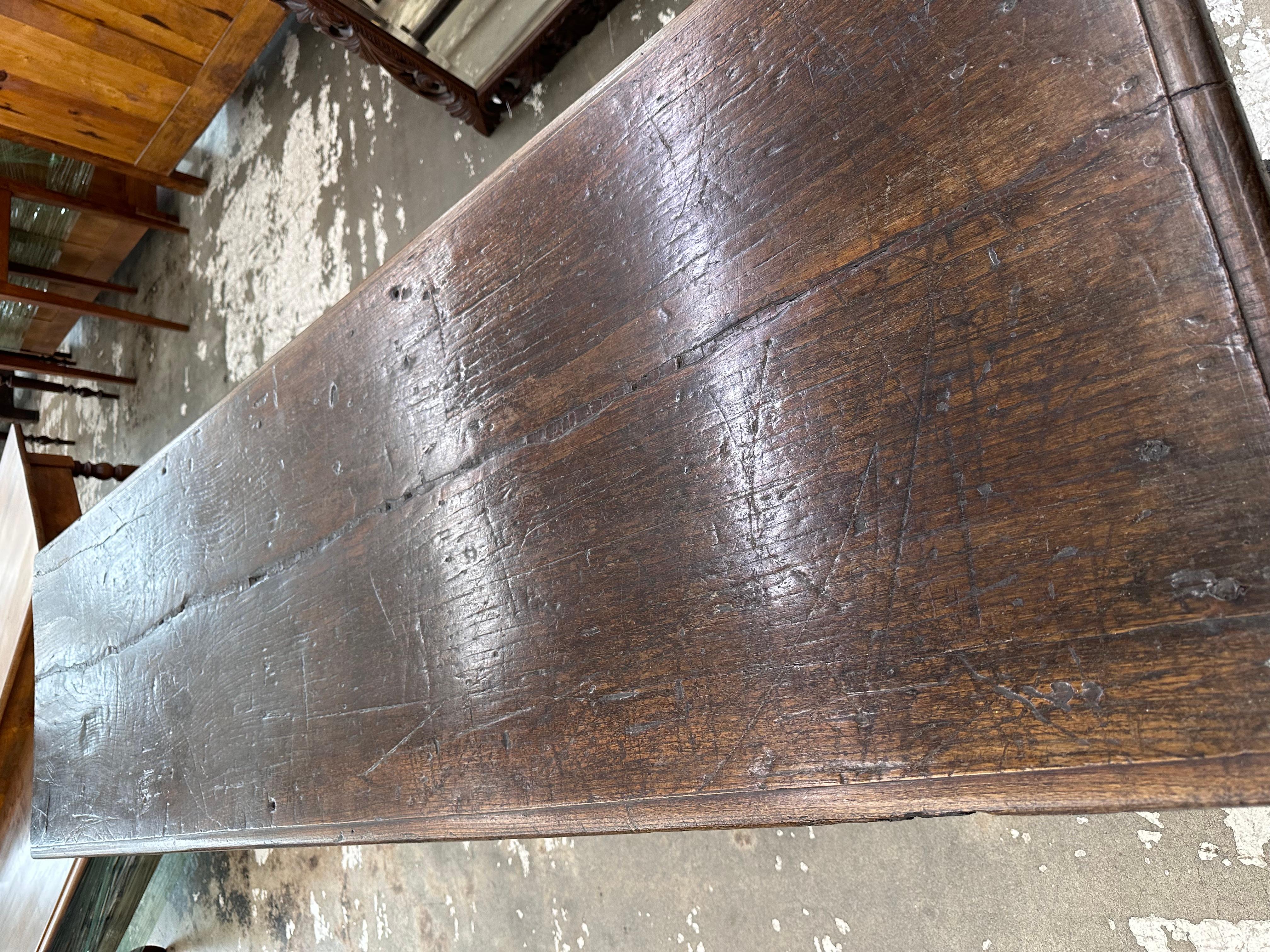 This is an absolutely stunning mid 17th century piece! This console table wears its age magnificently with gorgeous patina and detail on every inch of the piece. This piece portrays excellent craftsmanship with all sides of the table featuring