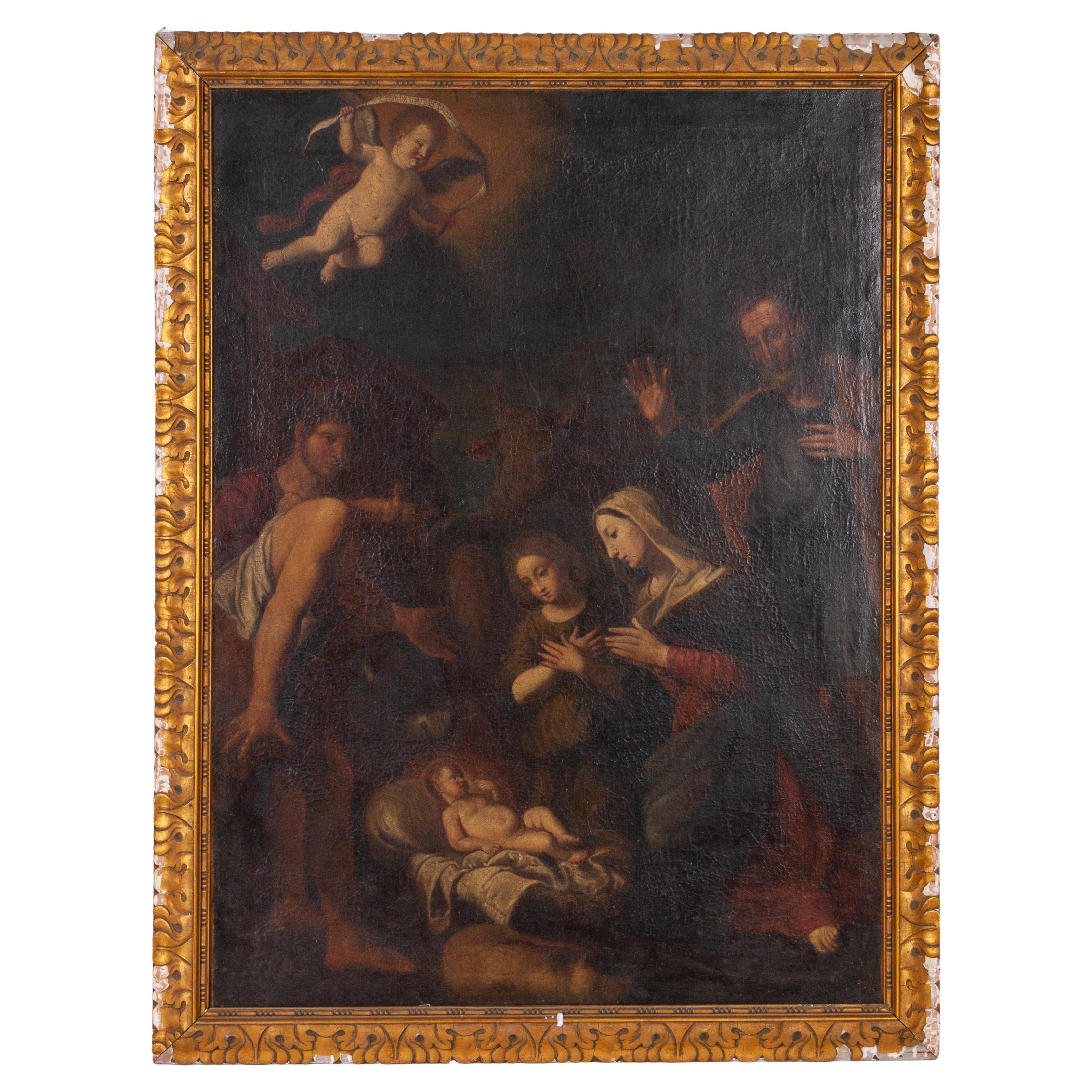Mid 17th Century French Old Master Nativity Oil Painting For Sale