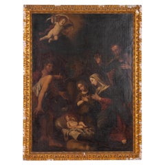 Antique Mid 17th Century French Old Master Nativity Oil Painting