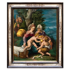 Mid 17th Century Holy Family Painting Oil on Copper Rubensian School