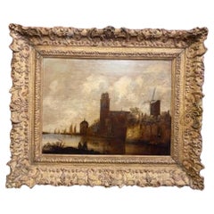 Mid-17th Century Jan Van Goyen "City View at a Canal" Oil on Panel Painting