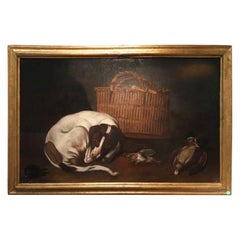 Mid-17th Century Norther Italy Oil on Canvas Little Dog with Basket