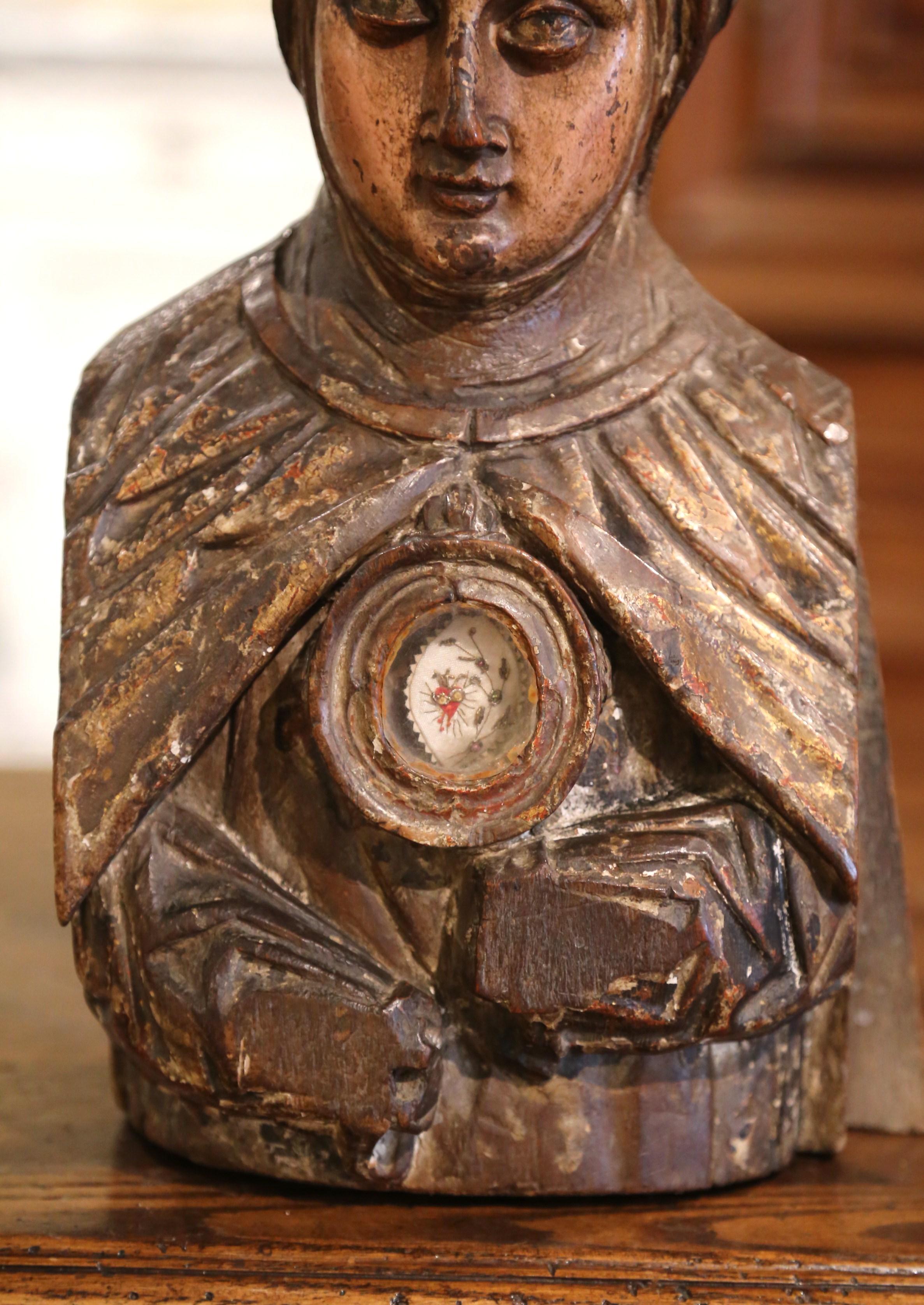 Hand-Carved Mid-17th Century Portuguese Carved Reliquary Bust of 