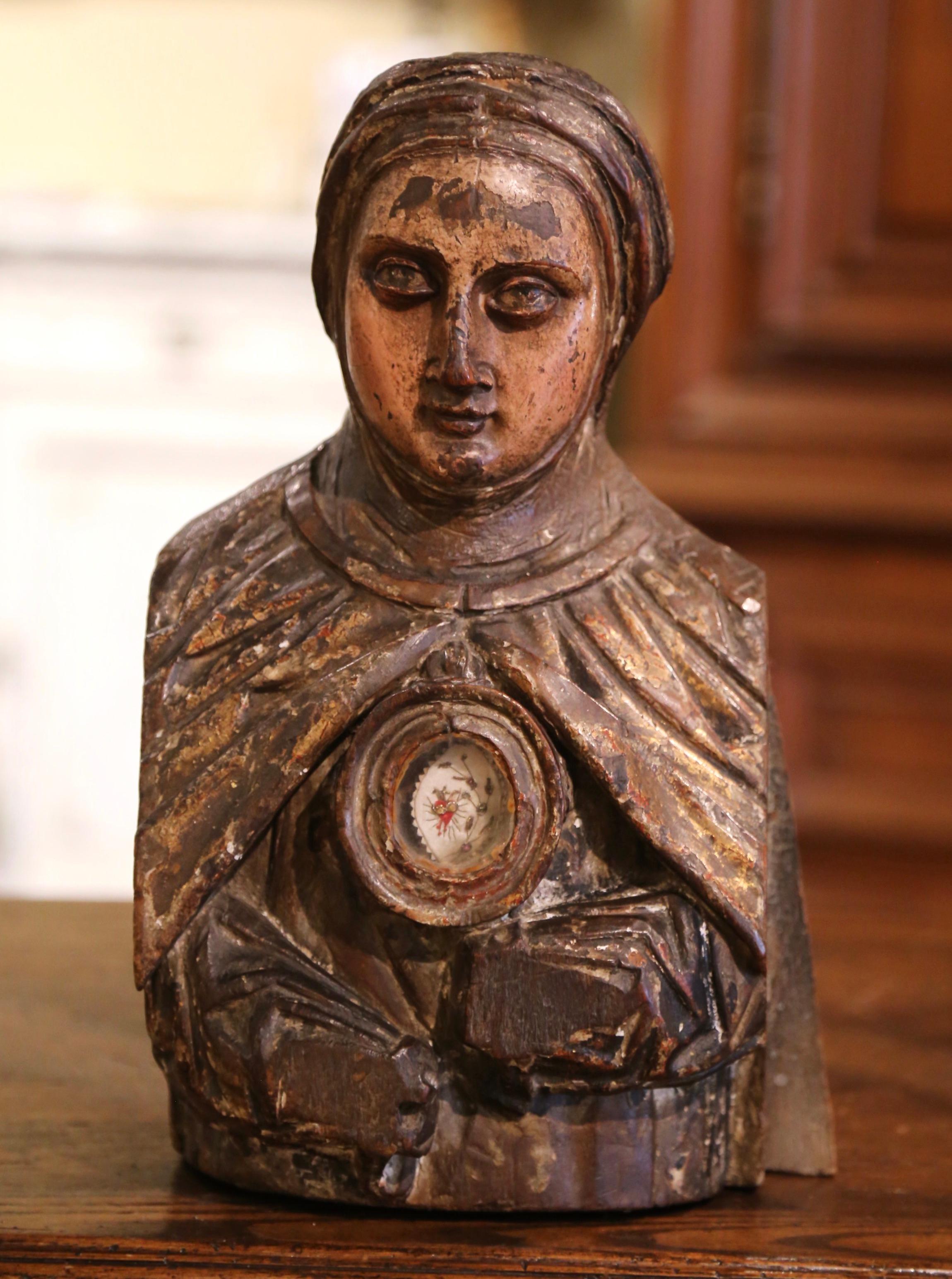 Mid-17th Century Portuguese Carved Reliquary Bust of 