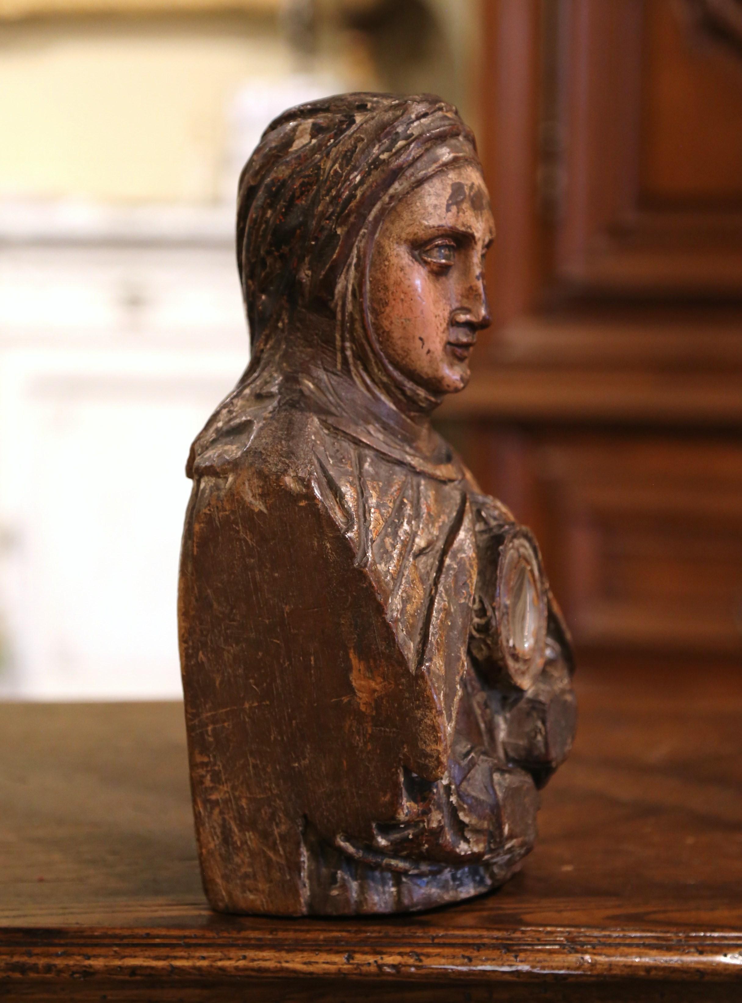 Oak Mid-17th Century Portuguese Carved Reliquary Bust of 